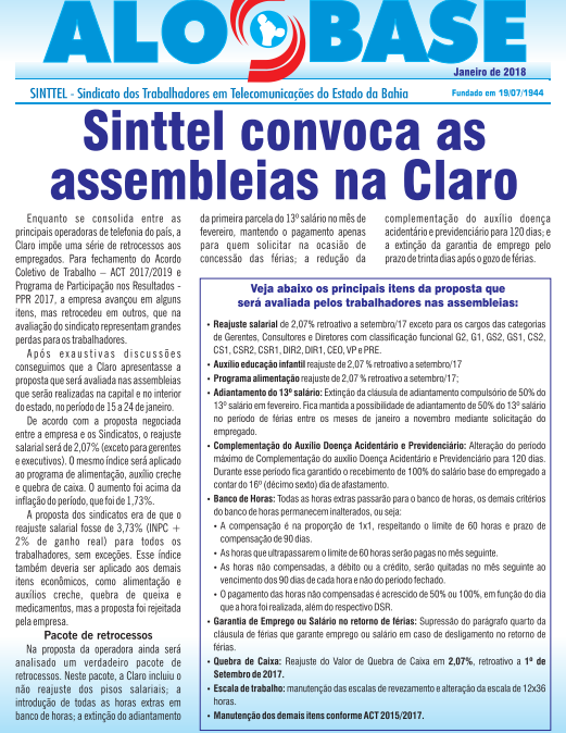 Sinttel convoca as assembleias na Claro